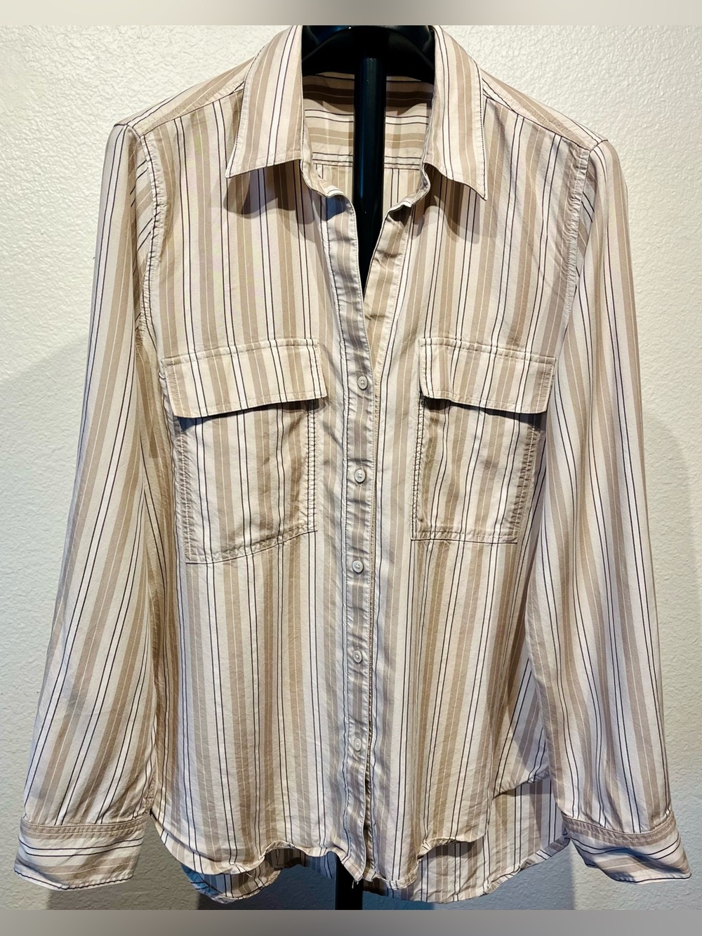 Babaton Striped Cream and Tan Button-Down Utility Shirt - Size S (Women’s)